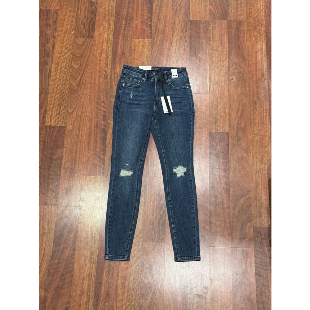 NWT - Judy Blue - Dark Indigo Distressed Mid-Rise Skinny Jeans